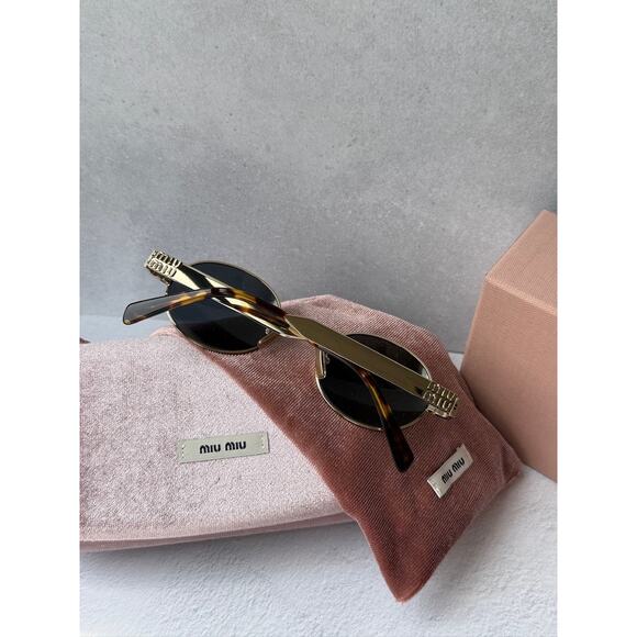 NEW Miu Miu MU B51S Gold Oval Sunglasses $578 main image 5